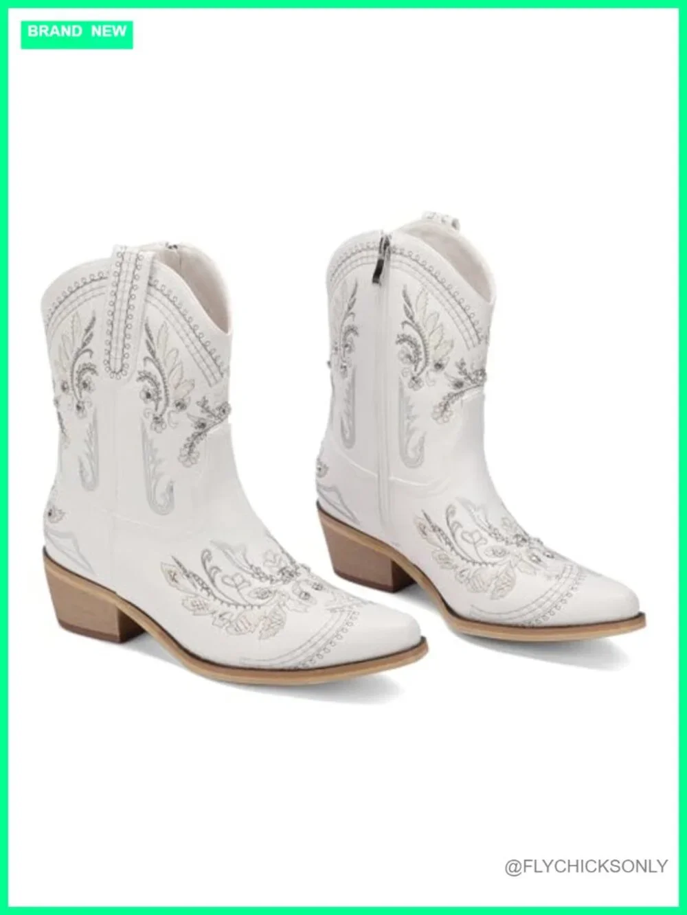 Rhinestone Embroidered Ankle Cowboy Boots with Chunky Heel
